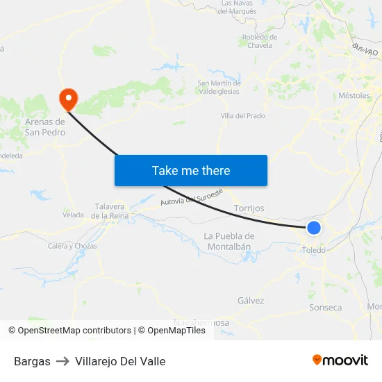 Bargas to Villarejo Del Valle map