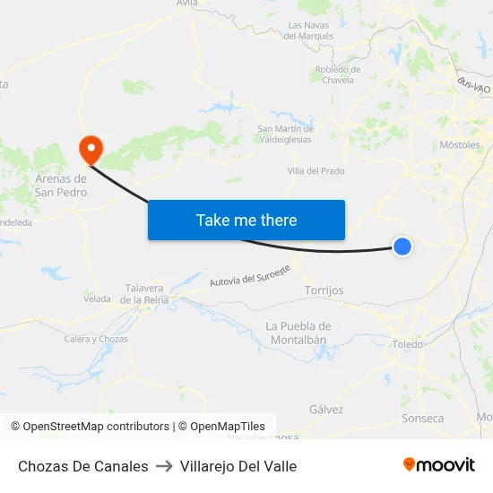 Chozas De Canales to Villarejo Del Valle map