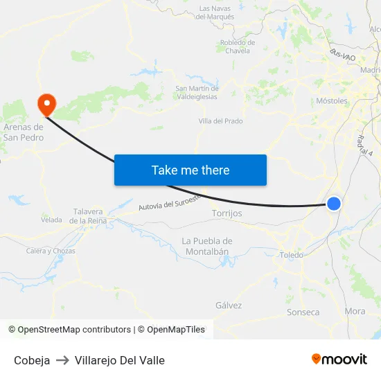 Cobeja to Villarejo Del Valle map