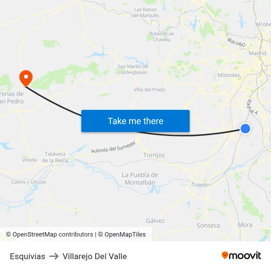 Esquivias to Villarejo Del Valle map