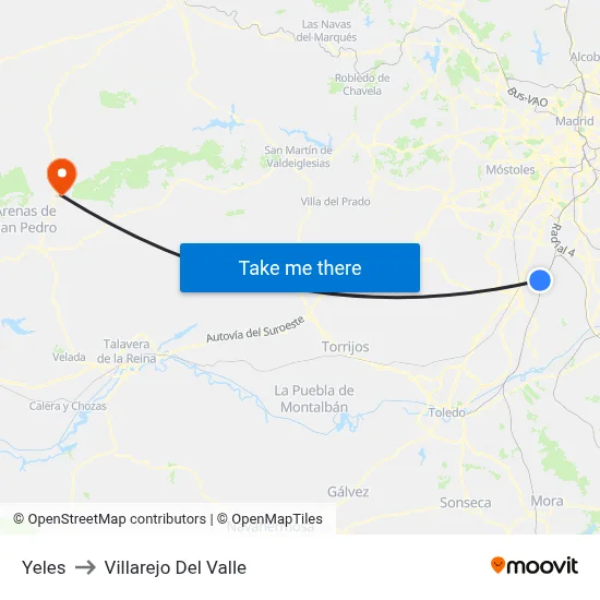 Yeles to Villarejo Del Valle map