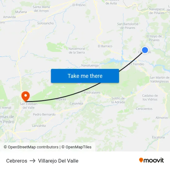 Cebreros to Villarejo Del Valle map