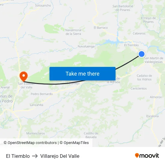 El Tiemblo to Villarejo Del Valle map