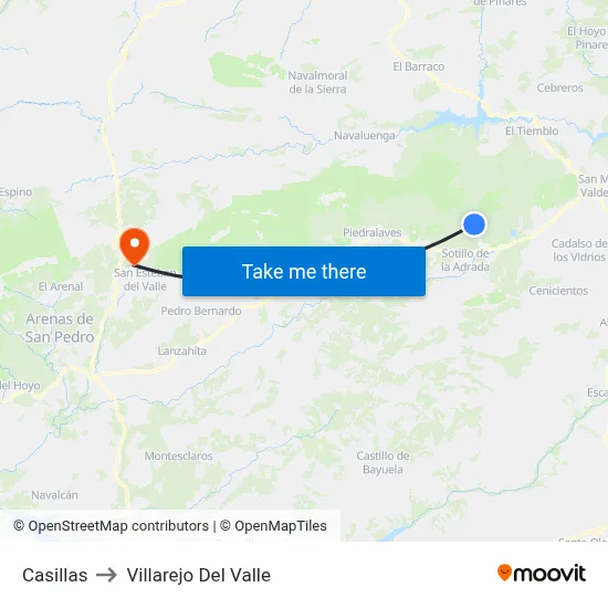 Casillas to Villarejo Del Valle map