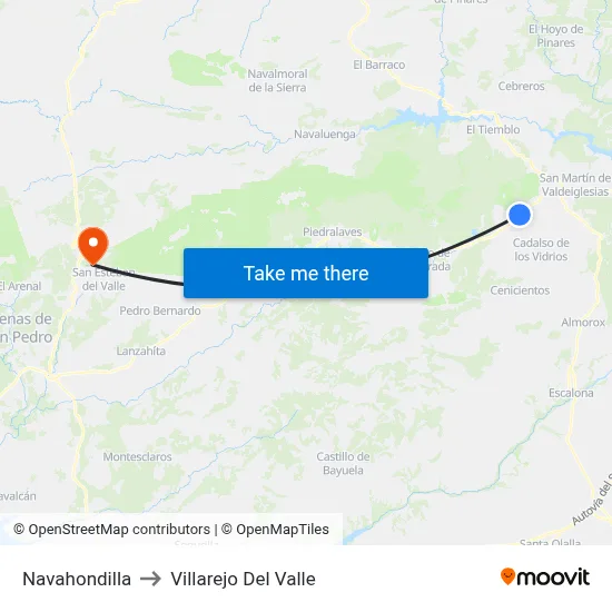 Navahondilla to Villarejo Del Valle map
