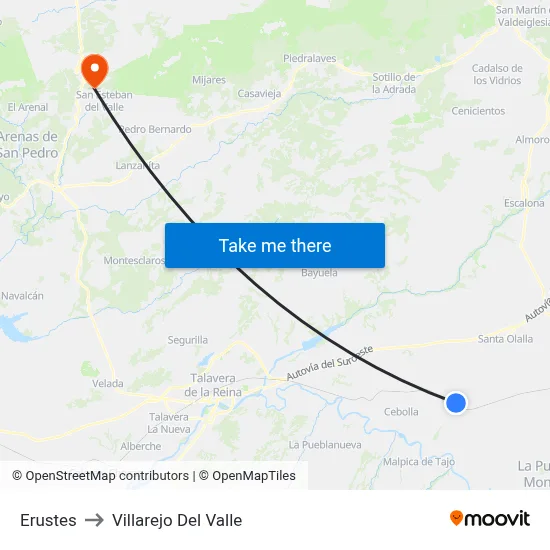 Erustes to Villarejo Del Valle map