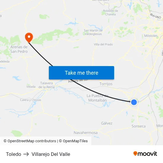 Toledo to Villarejo Del Valle map