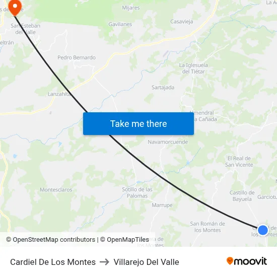 Cardiel De Los Montes to Villarejo Del Valle map