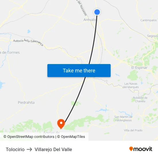 Tolocirio to Villarejo Del Valle map
