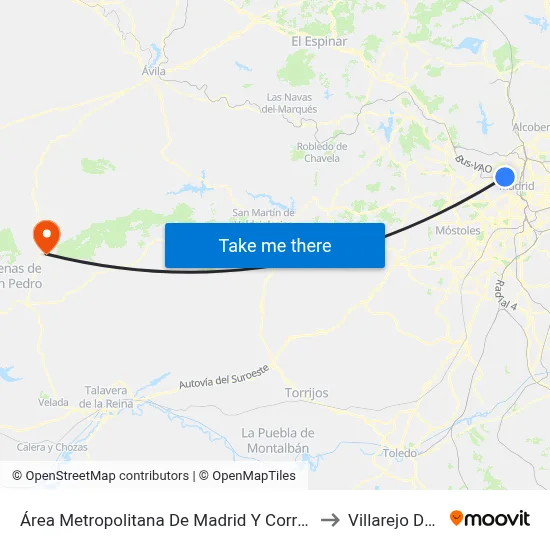 Área Metropolitana De Madrid Y Corredor Del Henares to Villarejo Del Valle map