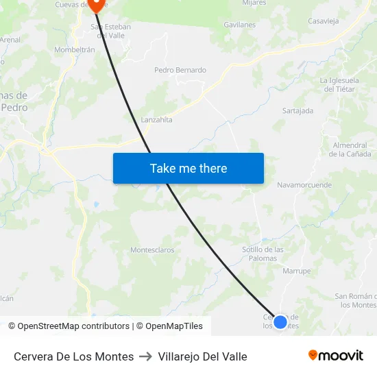 Cervera De Los Montes to Villarejo Del Valle map