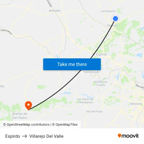 Espirdo to Villarejo Del Valle map