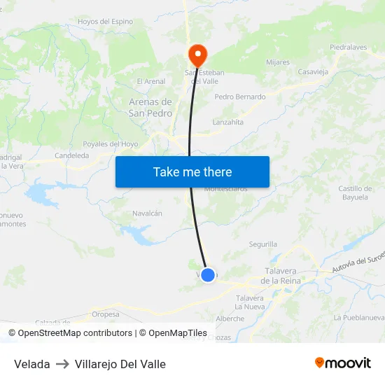 Velada to Villarejo Del Valle map