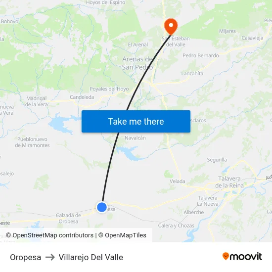 Oropesa to Villarejo Del Valle map
