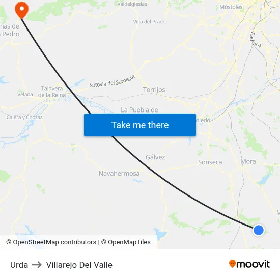 Urda to Villarejo Del Valle map