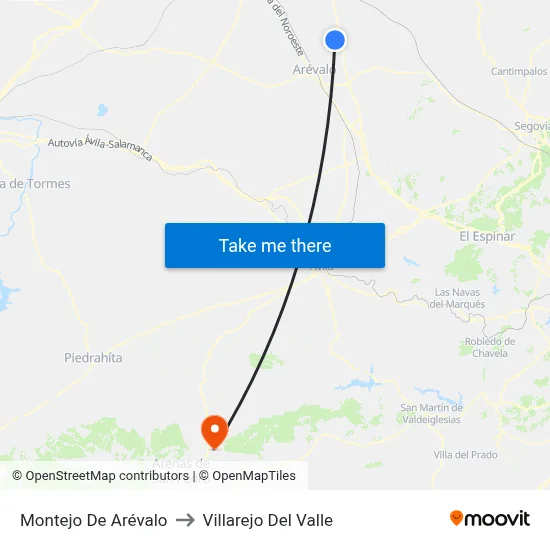 Montejo De Arévalo to Villarejo Del Valle map