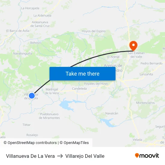 Villanueva De La Vera to Villarejo Del Valle map