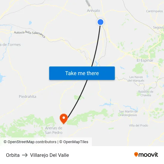 Orbita to Villarejo Del Valle map