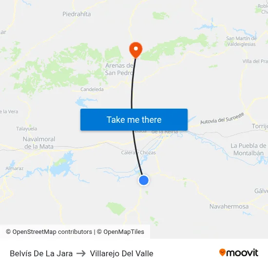 Belvís De La Jara to Villarejo Del Valle map