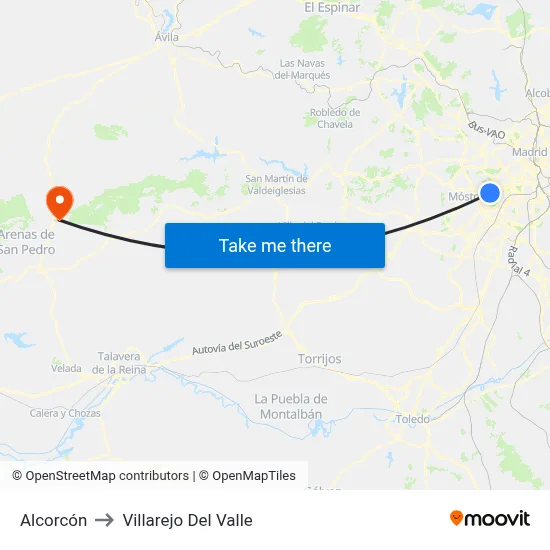 Alcorcón to Villarejo Del Valle map