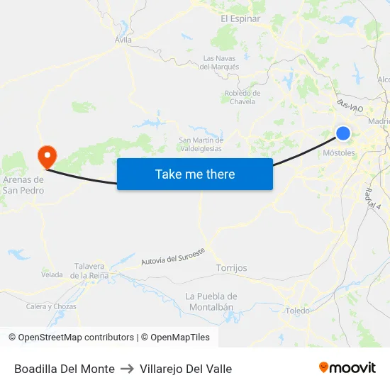 Boadilla Del Monte to Villarejo Del Valle map