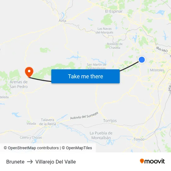 Brunete to Villarejo Del Valle map