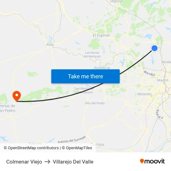 Colmenar Viejo to Villarejo Del Valle map