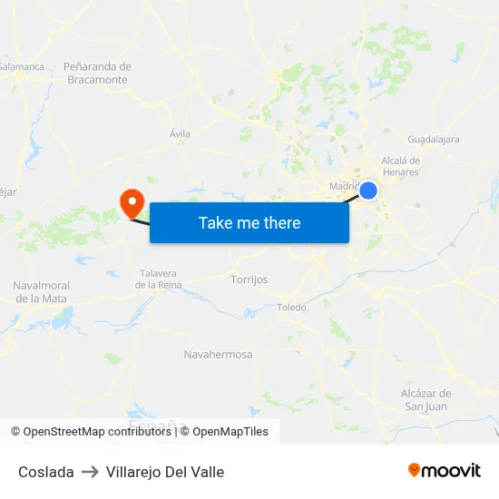 Coslada to Villarejo Del Valle map