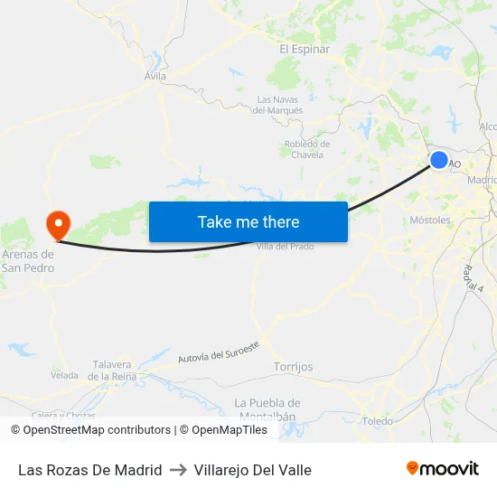 Las Rozas De Madrid to Villarejo Del Valle map