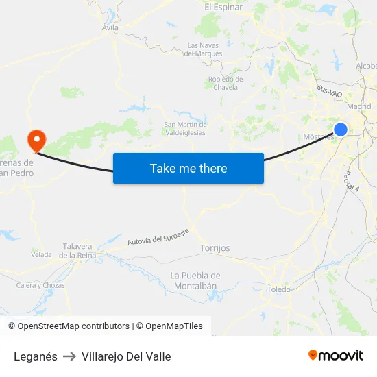 Leganés to Villarejo Del Valle map