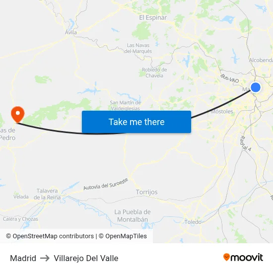 Madrid to Villarejo Del Valle map