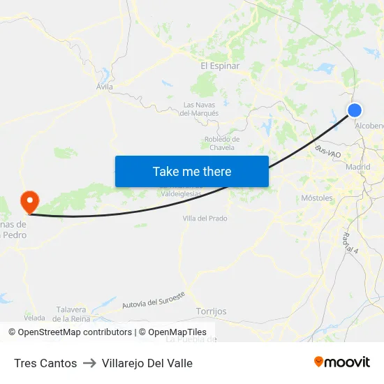 Tres Cantos to Villarejo Del Valle map