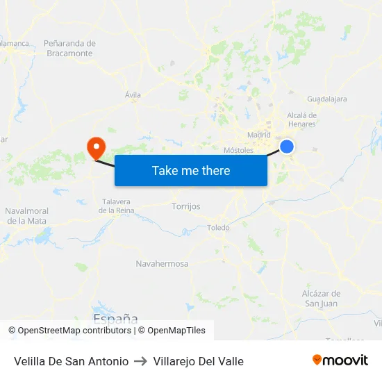 Velilla De San Antonio to Villarejo Del Valle map