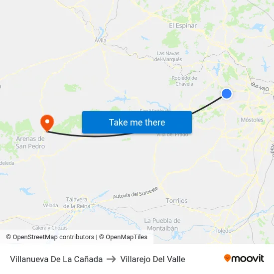 Villanueva De La Cañada to Villarejo Del Valle map