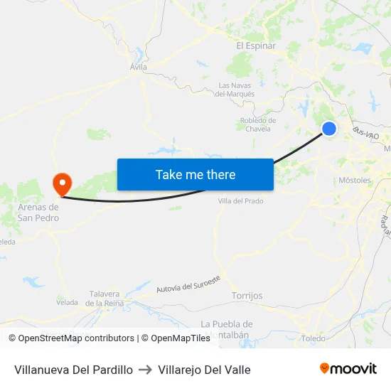 Villanueva Del Pardillo to Villarejo Del Valle map
