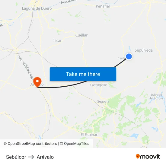 Sebúlcor to Arévalo map
