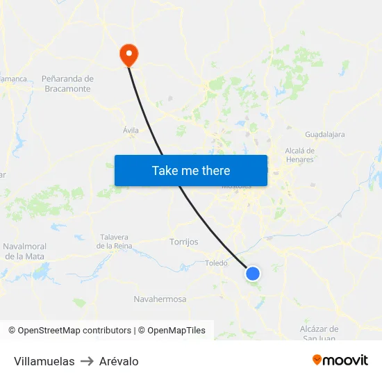Villamuelas to Arévalo map