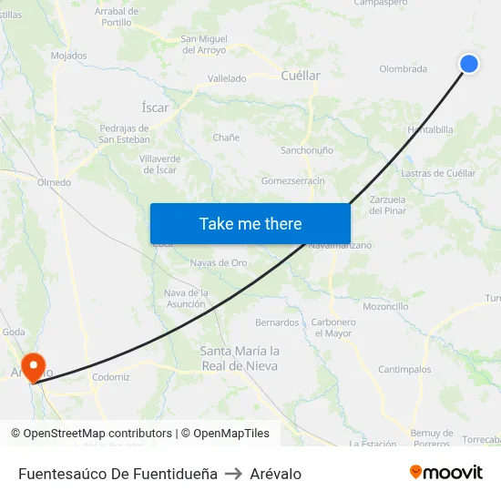 Fuentesaúco De Fuentidueña to Arévalo map