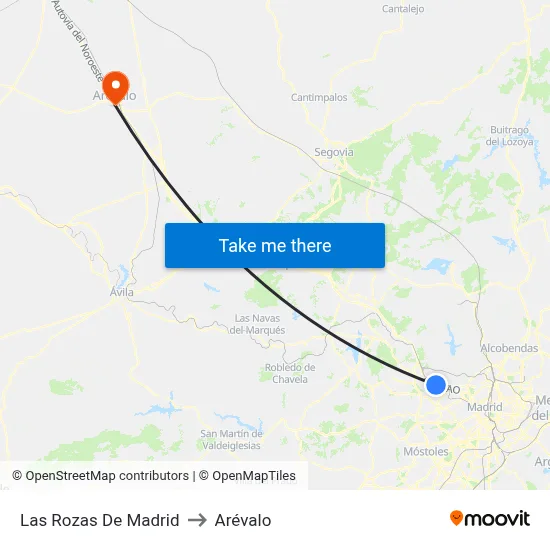 Las Rozas De Madrid to Arévalo map