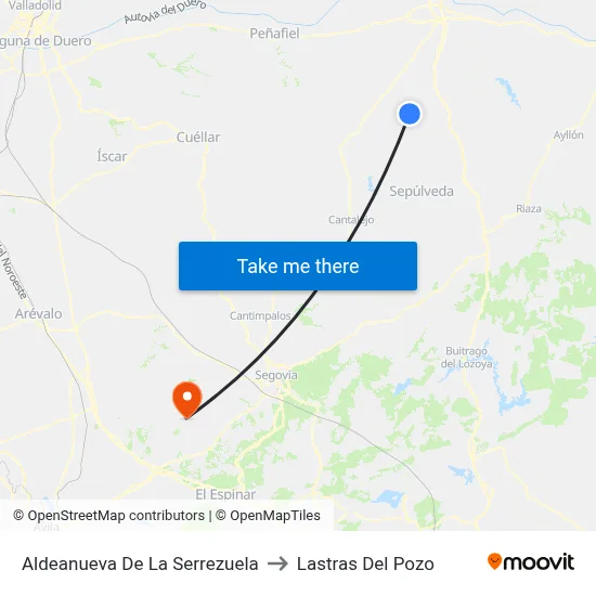Aldeanueva De La Serrezuela to Lastras Del Pozo map