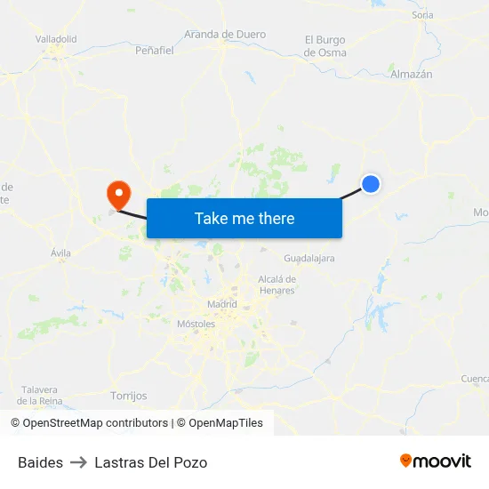 Baides to Lastras Del Pozo map