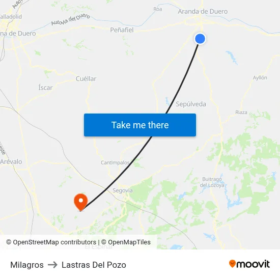 Milagros to Lastras Del Pozo map