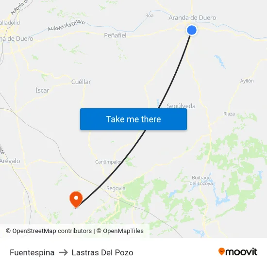Fuentespina to Lastras Del Pozo map