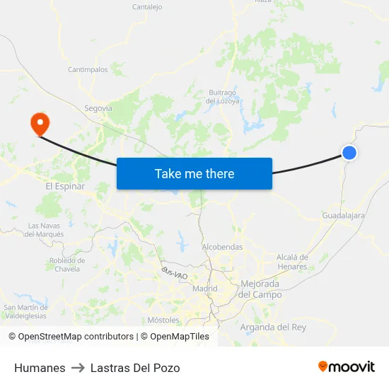 Humanes to Lastras Del Pozo map