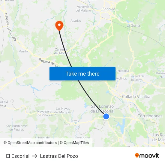 El Escorial to Lastras Del Pozo map