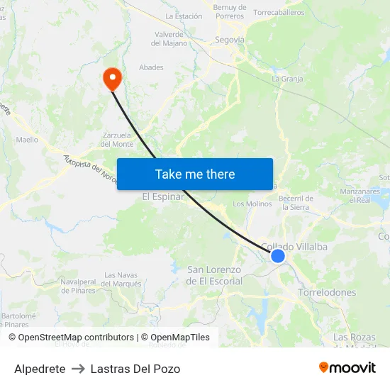Alpedrete to Lastras Del Pozo map