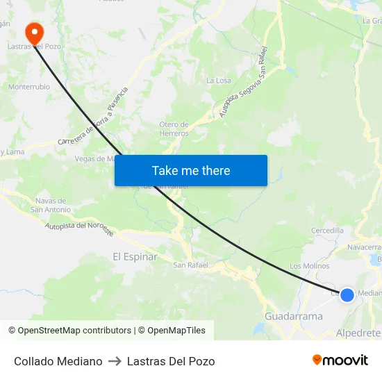 Collado Mediano to Lastras Del Pozo map