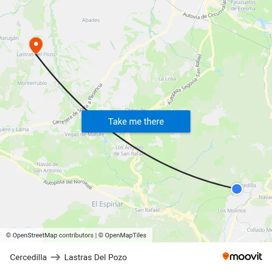 Cercedilla to Lastras Del Pozo map