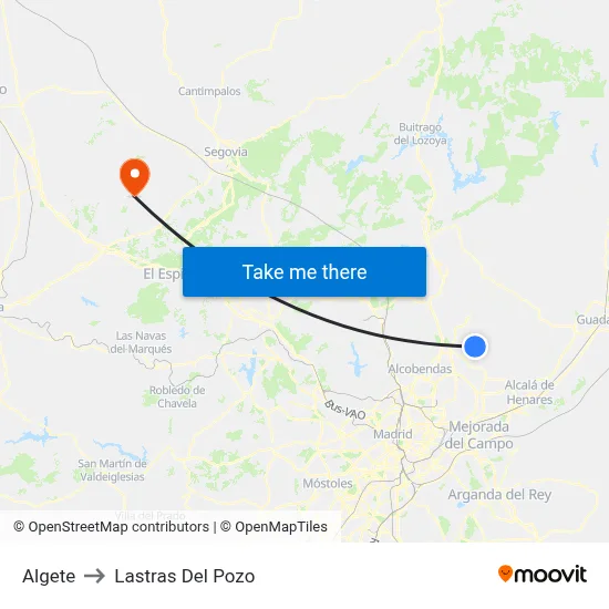 Algete to Lastras Del Pozo map