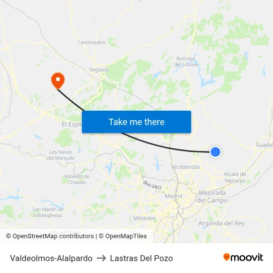 Valdeolmos-Alalpardo to Lastras Del Pozo map
